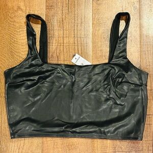 Express Black Faux Leather Crop Top